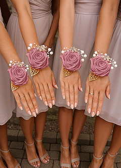 front 3PC Matching Color Bridesmaids Wrist Corsage with Pearl Bracelet