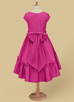 Azazie Lee Flower Girl Dresses Fuchsia A-Line Bow Stretch Satin Dress image9