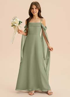 Azazie Moana Junior Linia A Pofałdowany Szyfon Długość podłogi Młodsza druhna Sukienka image4