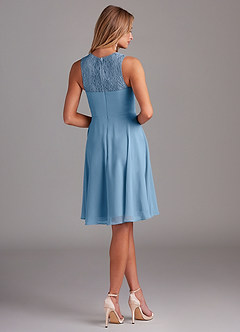 Azazie Vina Bridesmaid Dresses Steel Blue A-Line Lace Chiffon Dress image2