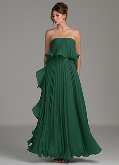 Azazie Alexia Abiti da Damigella Abito A-Line in Chiffon Drappeggiato Verde Scuro image6
