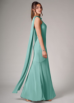 Azazie Kinsley Vestidos de damas de honor Vestido de Aqua de Satén Elástico de Corte Sirena con Corte Lateral image6