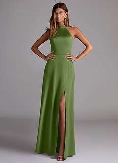 Azazie Myra Bridesmaid Dresses Juniper A-Line Side Slit Stretch Satin Dress image3