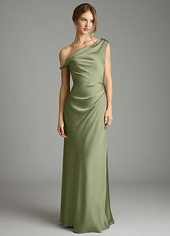 Azazie Emerson Bridesmaid Dresses Garden Sage Mermaid Off the Shoulder Stretch Satin Dress image3