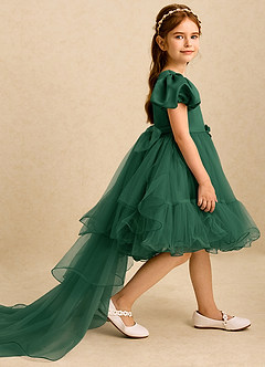 Azazie Cocoa Flower Girl Dresses Dark Green Ball-Gown Pleated Tulle Dress image4
