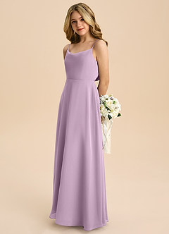 Azazie Shale Junior Wisteria A-Line Bow Chiffon Dress image6