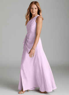 Azazie Maive Junior Agave A-Line Pleated Chiffon Dress image5
