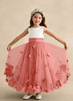 Azazie Vi Robe Demoiselle D'honneur Fillette Robe Trapèze en Tulle Sans manches Rose Saumon image5