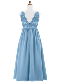 Azazie Elly Junior Jurk van Chiffon met A-Lijn Kant Staal Blauw image7