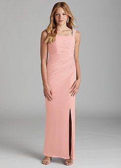 Azazie Jesaphine Junior Rosette Sheath Pleated Mesh Dress image3