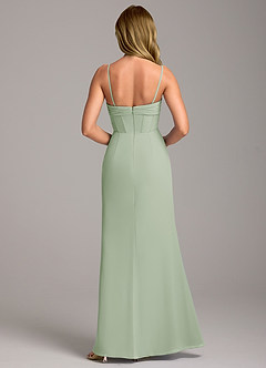 Azazie Chantel Probar vestidos en casa Vestido de Salvia Polvorienta de Gasa de Corte Recto Convertible con Sin tirantes image6