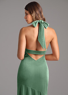Azazie Drita Bridesmaid Dresses Eucalyptus A-Line Pleated Velvet Dress image7