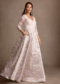 Azazie Toni vestidos de madre de la novia Vestido Rosa Rubor de Jacquard Floral de Corte en A con Encaje image3