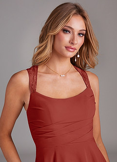 Azazie Vina Bridesmaid Dresses Terracotta A-Line Lace Chiffon Dress image6