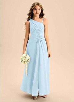 Azazie Brooke Junior Vestido de Azul Cielo de Gasa de Corte en A con Corte Lateral image1