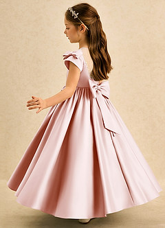 Azazie Toffee Flower Girl Dresses Blushing Pink Ball-Gown Bow Matte Satin Dress image5