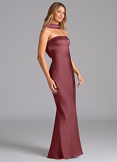 Azazie Lusinda Bridesmaid Dresses Desert Rose Mermaid Strapless Stretch Satin Dress image6