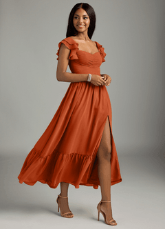 Azazie Anaya Bridesmaid Dresses Burnt Orange A-Line Pleated Chiffon Dress image3