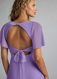 Azazie Induh Robes de demoiselle d'honneur Robe Trapèze en Maille Col en V à volants Tahiti image6