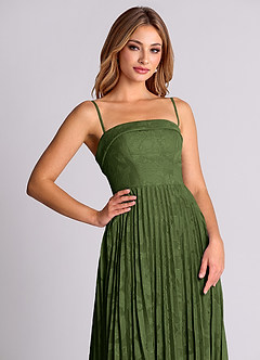 Azazie Mariana Bridesmaid Dresses Olive A-Line Strapless Floral Burnout Convertible Dress image2