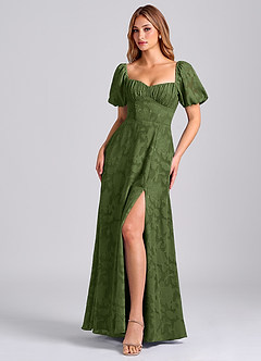 Azazie Mirian Bridesmaid Dresses Olive A-Line Sweetheart Neckline Floral Burnout Dress image4