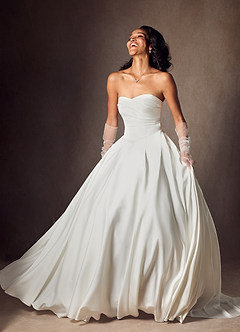 Azazie Alta Wedding Dresses Diamond White A-Line Strapless Stretch Satin Dress image7