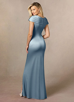 Azazie Anderson Mother of the Bride Dresses Dusty Blue A-Line Pleated Stretch Satin Dress image5