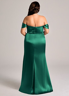Azazie Saige Bridesmaid Dresses Emerald Sheath Off the Shoulder Metallic Satin Convertible Dress image10