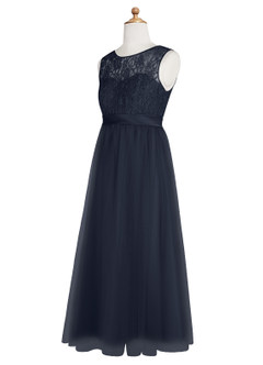 Azazie Georgette Junior A-Linie Spitze Tüll Kleid Dunkelmarine image10