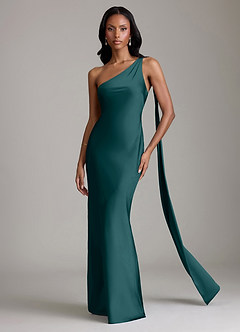 Azazie Galinda Brudtärnklänningar Klä av Sjöjungfru i Stretch Satin Ena axeln Tallgrön image4