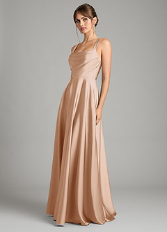 Azazie Shaude Bridesmaid Dresses English Rose A-Line Pleated Stretch Satin Dress image5
