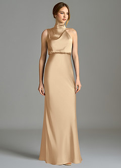 Azazie Brylie Final Sale Champagne Mermaid Pleated Stretch Satin Dress image4