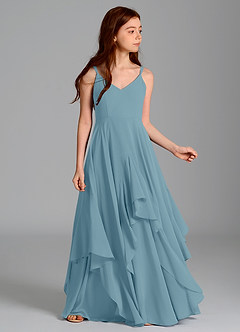 Azazie Karan Junior Moody Blue A-Line Chiffon Dress image3