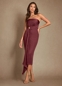 Azazie Dinanta Abiti per la Madre della Sposa Abito Colonna in Chiffon Plissettato Merlot image1