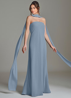 Azazie Ilana At-home Try On Dresses Dusty Blue A-Line Strapless Chiffon Dress image5