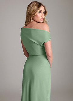 Azazie Emerson Bridesmaid Dresses Matcha Sheath Off the Shoulder Chiffon Dress image3