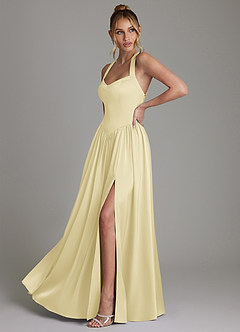 Azazie Francis Vestidos de damas de honor Vestido de Sorbete De Limón de Satén Elástico de Corte en A con Corsé image5