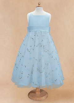 Azazie Pollie Robe Demoiselle D'honneur Fillette Robe Trapèze en Tulle Arc Bleu Ciel image11