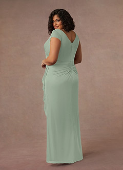 Azazie Roya Mother of the Bride Dresses Dusty Sage Mermaid V-Neck Pleated Mesh Dress image9