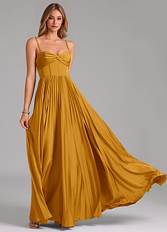 Azazie Akiko Brautjungfernkleider A-Linie Herzausschnitt Stretch-Satin Kleid Butterscotch image5