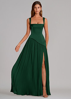 Azazie Stephanie Bridesmaid Dresses Dark Green A-Line Pleated Stretch Satin Dress image4