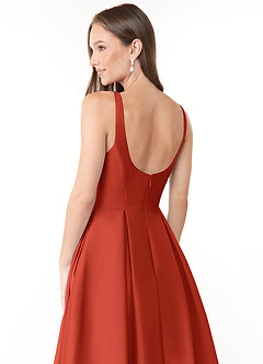Azazie Neve Bridesmaid Dresses Rust Ball-Gown with Pockets Stretch Satin Dress image6