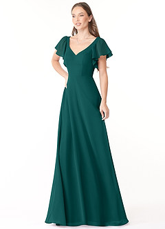 Azazie Syenna Robes de demoiselle d'honneur Robe Trapèze en Mousseline de soie Rayé Paon image4