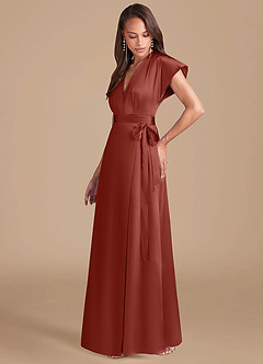 Azazie Nico Bridesmaid Dresses Terracotta A-Line Pleated Metallic Satin Dress image3