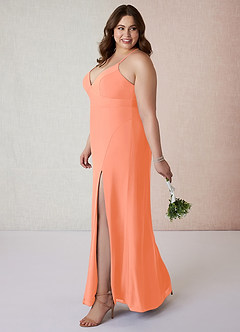 Azazie Becca Bridesmaid Dresses Sunset Sheath V-Neck Chiffon Dress image9
