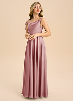 Azazie Popsy Junior Dusty Rose A-Line Bow Stretch Satin Dress image4