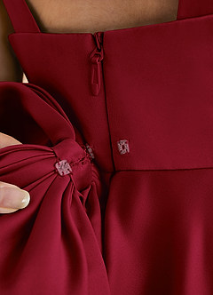 Azazie Honey Bear Flower Girl Dresses Burgundy A-Line Pleated Matte Satin Dress image6