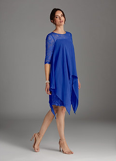 Azazie Flo Mother of the Bride Dresses Royal Blue A-Line Lace Chiffon Dress image3