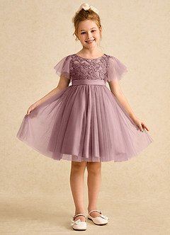 Azazie Queenie Flower Girl Dresses Dusty Rose A-Line Lace Dress image1