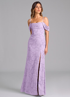Azazie Saige Bridesmaid Dresses Lilac A-Line Off the Shoulder Floral Burnout Convertible Dress image5